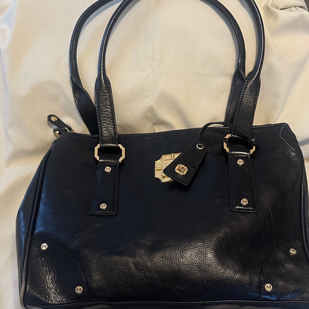 Monet Black Leather Shoulder Bag